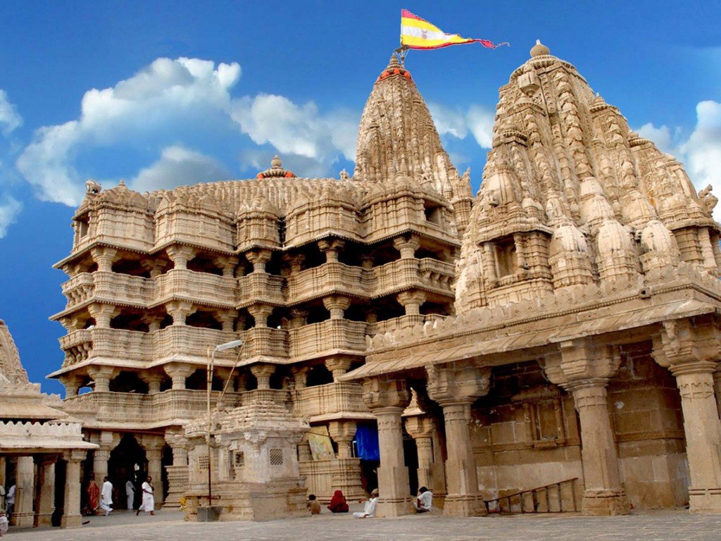 Dwarka sacred coastline with sunset aarti, Devbhumi Dwarka, Gujarat